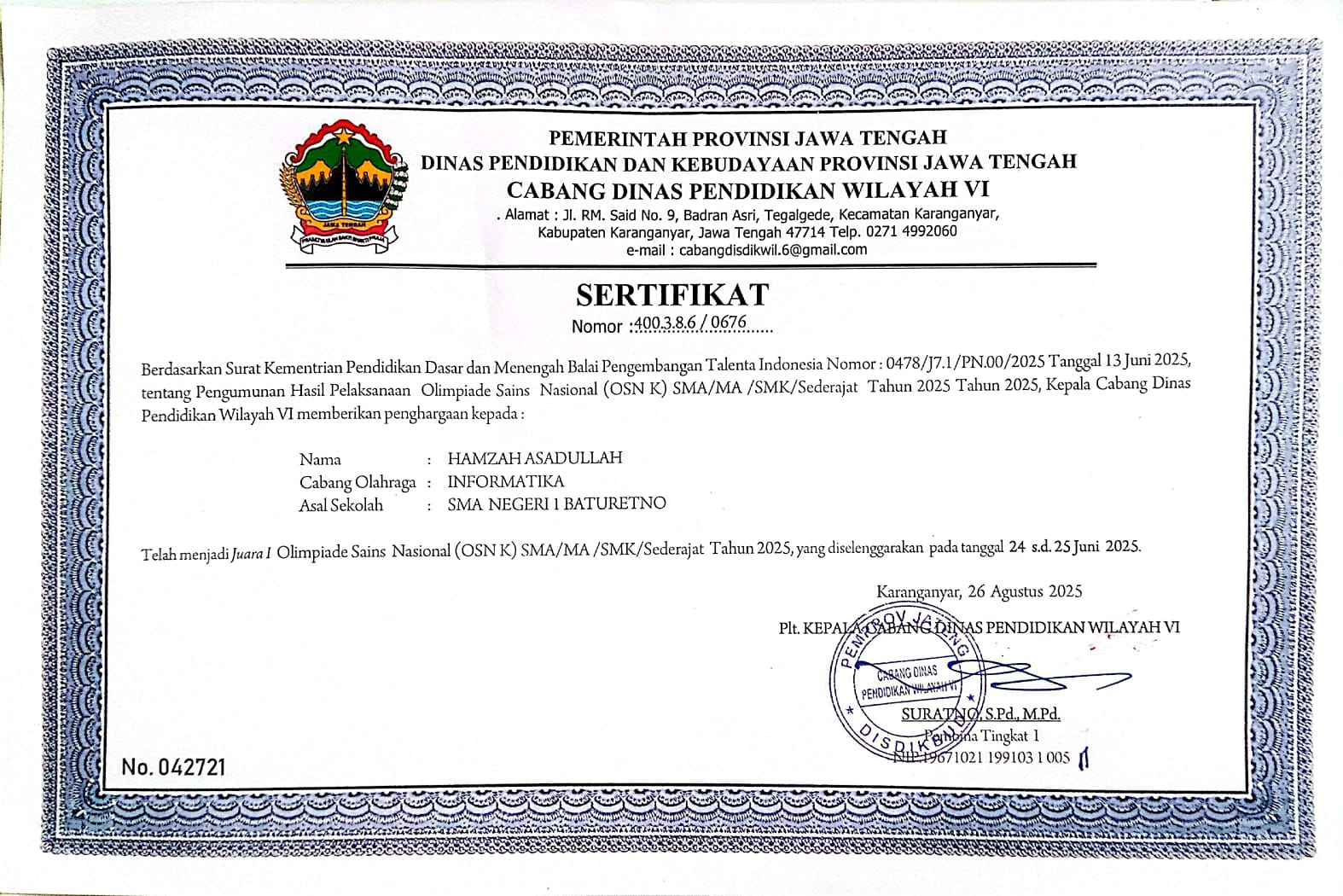 Sertifikat OSN-K